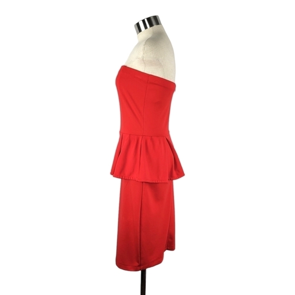 Mango Red Strapless Peplum Knee Length Cocktail Pencil Dress Women's Size XS - Picture 2 of 10